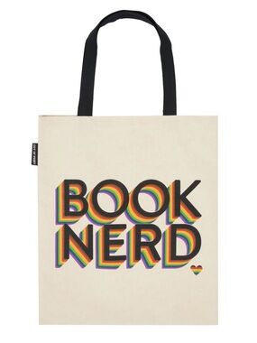 Out of Print Cream Tote Bag with Rainbow "BOOK NERD" Print